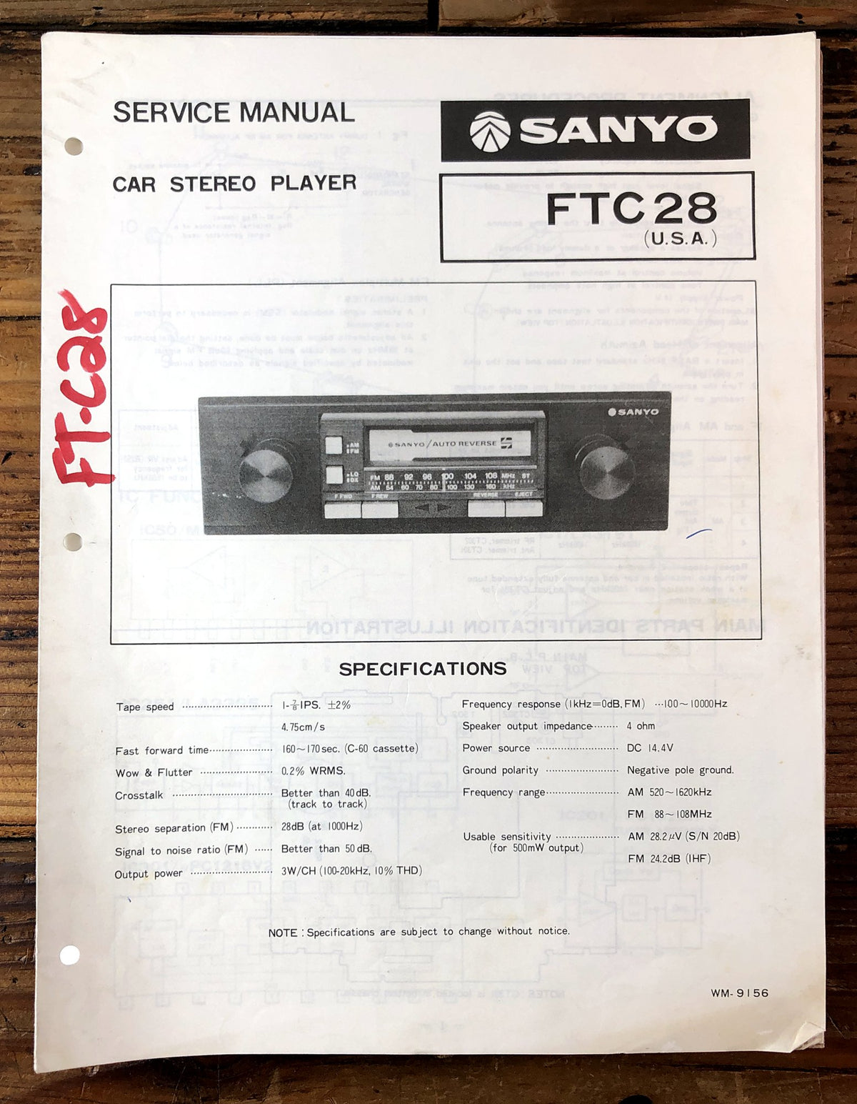 Sanyo FT C28 Car Stereo Player Service Manual *Original*