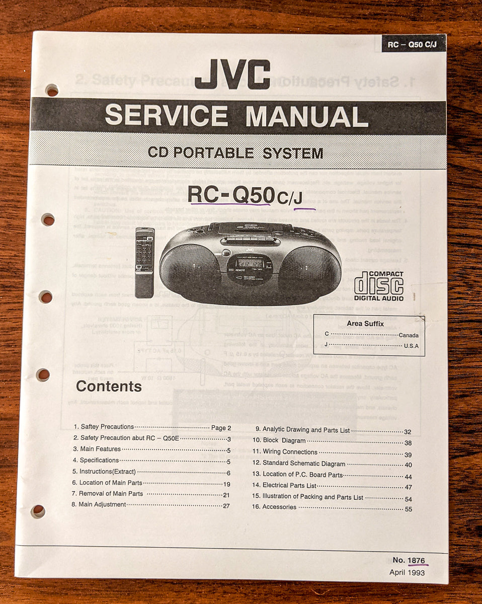JVC RC-Q50 CD Portable Stereo Service Manual *Original*