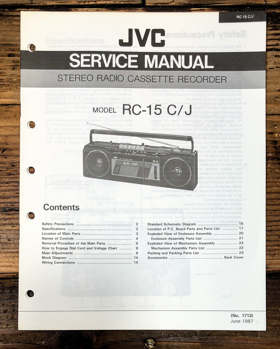 JVC RC-15 Radio Cassette Service Manual *Original*