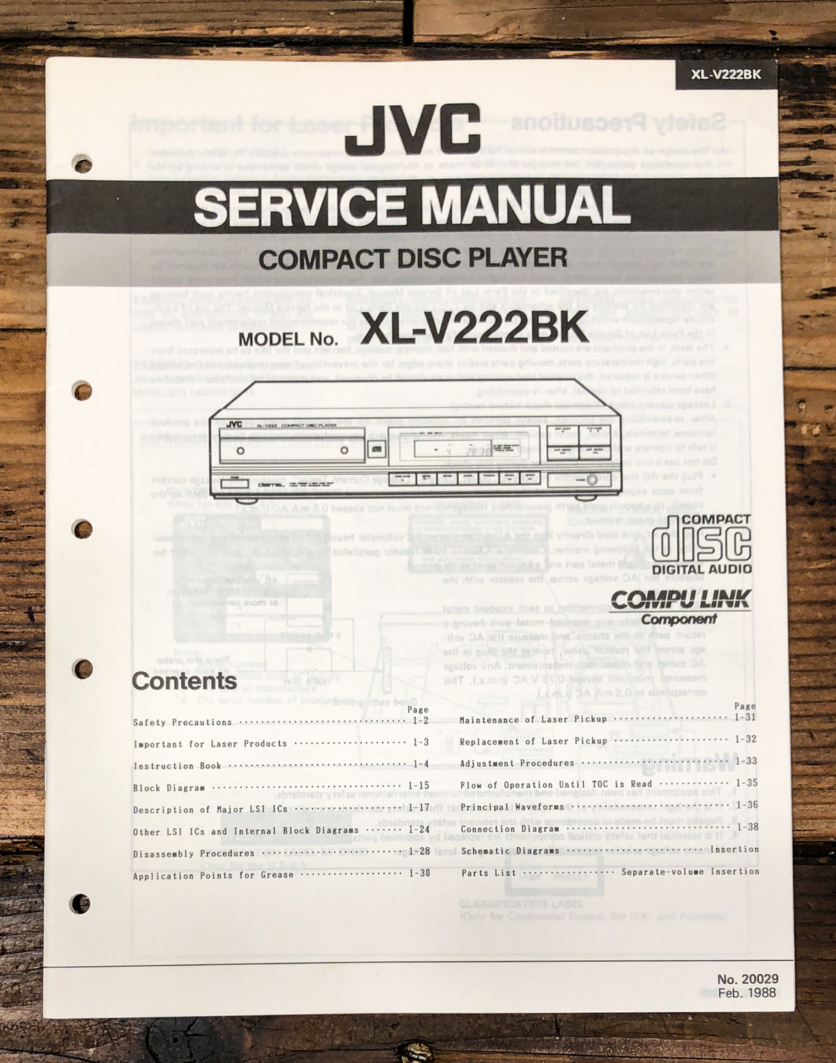 JVC XL-V222 CD Player Service Manual *Original*