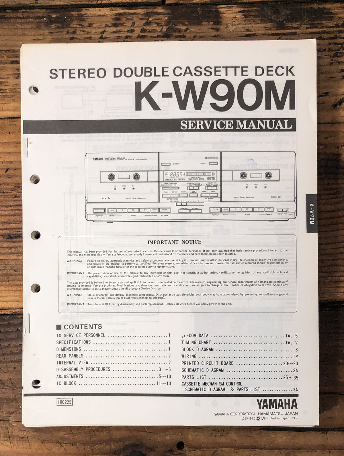 Yamaha K-W90M Cassette Service Manual *Original*