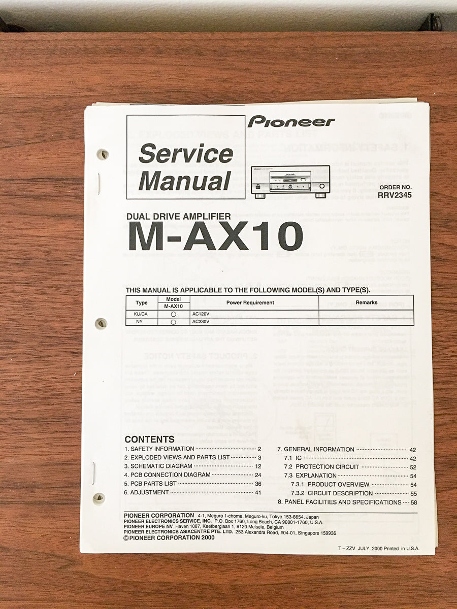 Pioneer M-AX10 Amplifier Service Manual *Original*