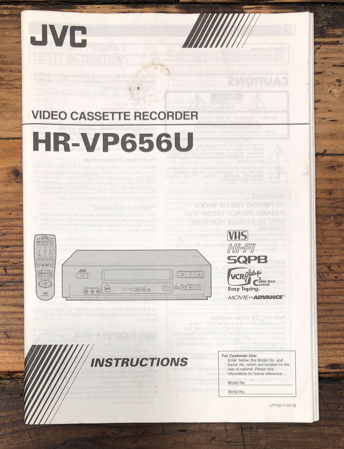 JVC HR-VP656U VCR Owners / User Manual *Original*