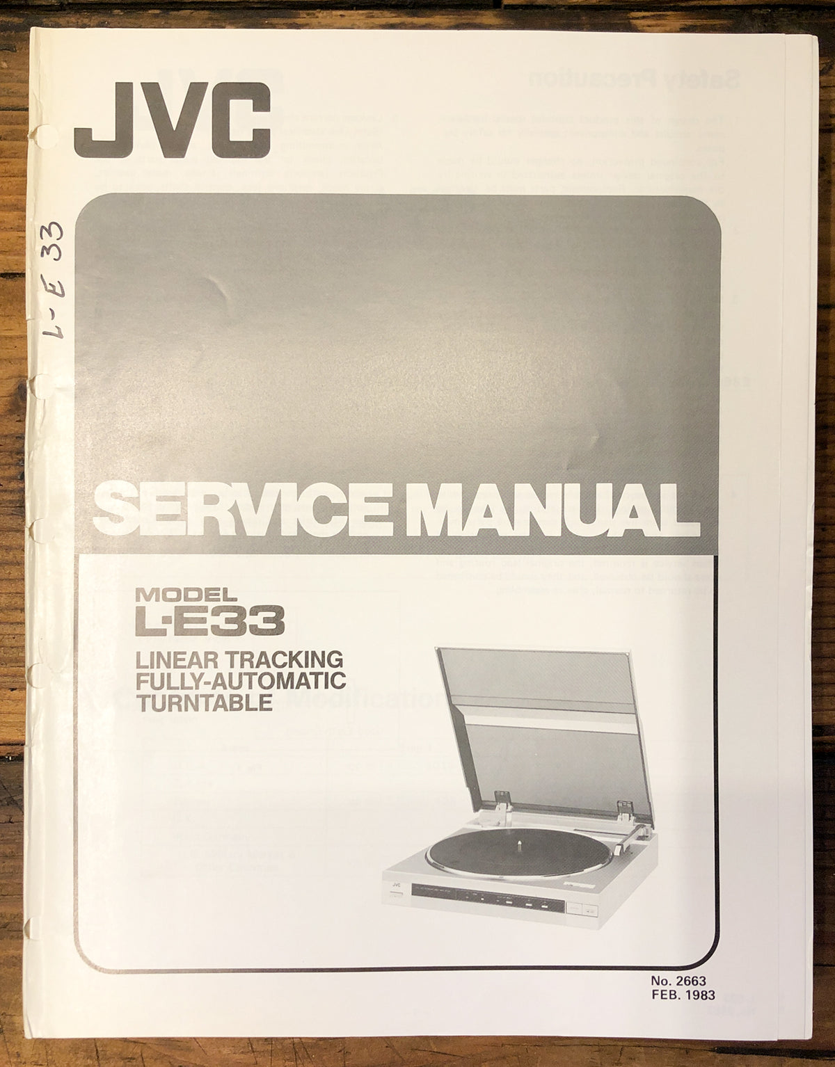 JVC L-E33 Record Player / Turntable Service Manual *Original*