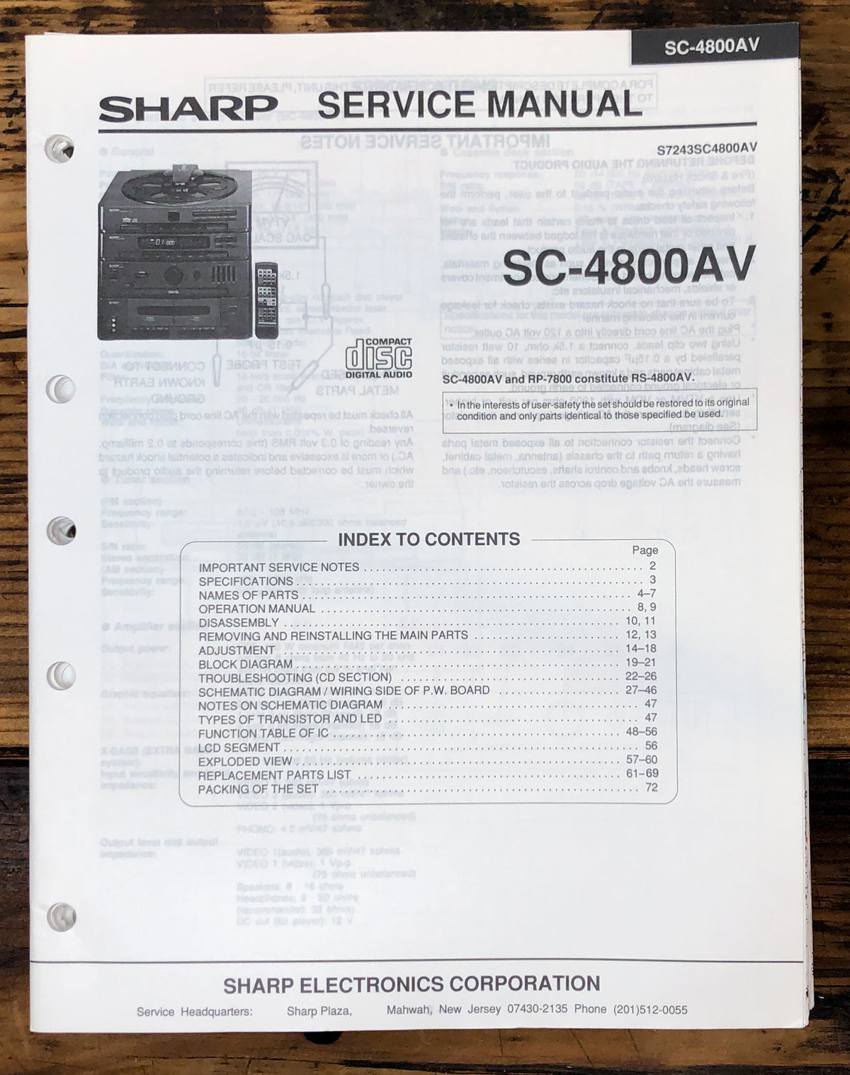 Sharp SC-4800AV Stereo System Service Manual *Original*