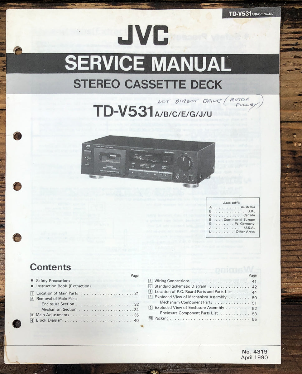 JVC TD-V531 Cassette Service Manual *Original*