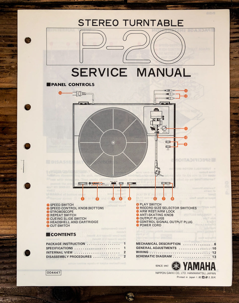 Yamaha P-20 Record Player / Turntable Service Manual *Original*