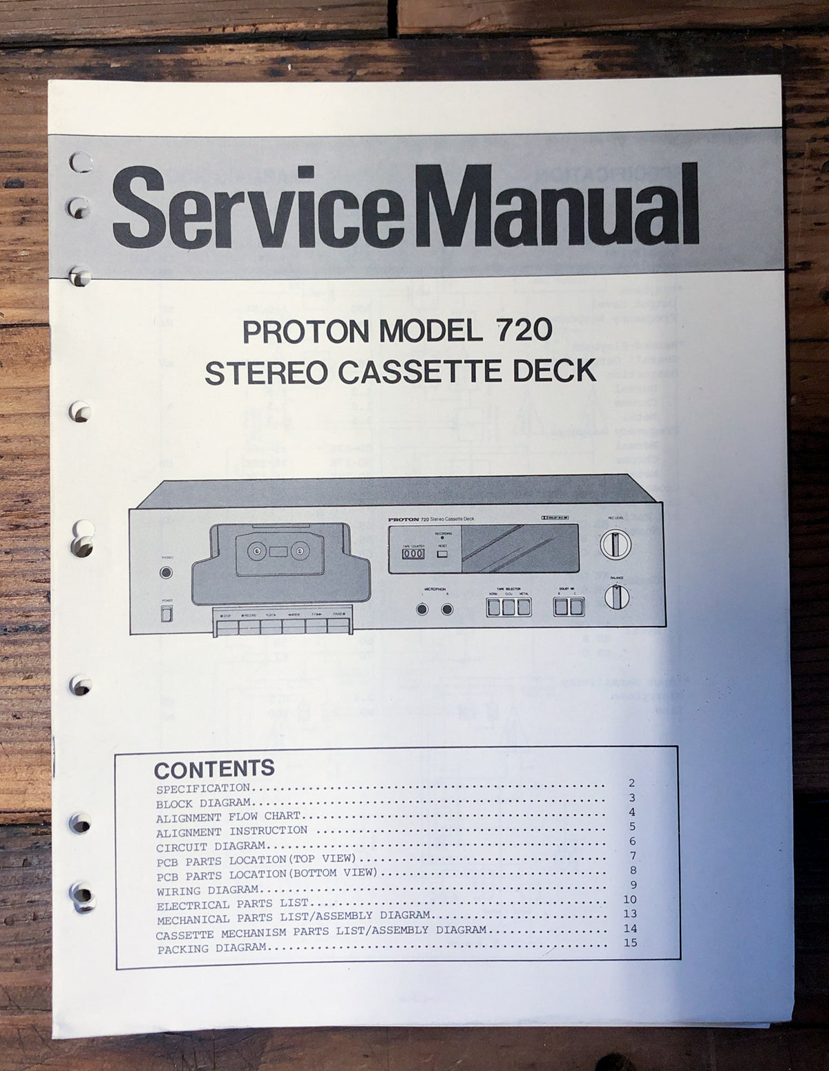 Proton Model 720 Cassette Service Manual *Original*