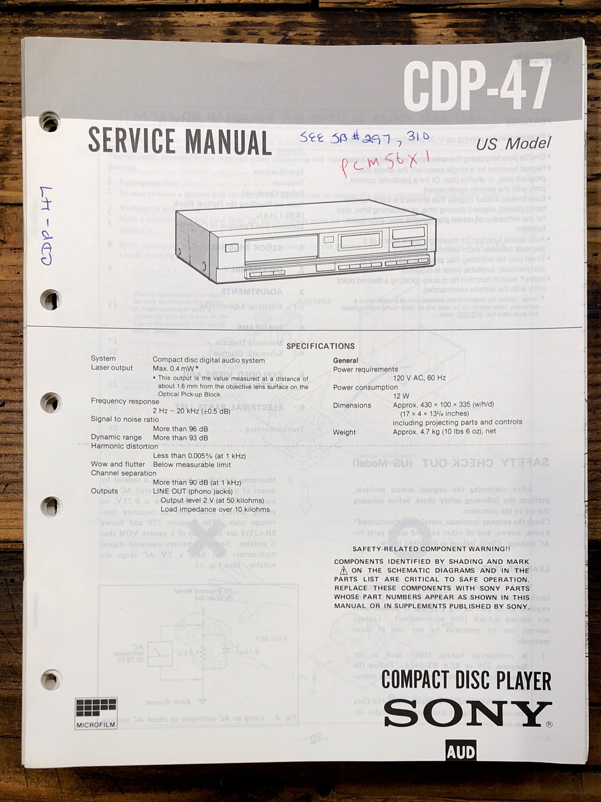 Sony CDP-47 CD Player Service Manual *Original*