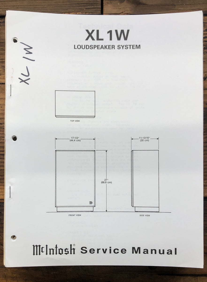 McIntosh XL1W XL-1W Speaker Service Manual *Original*