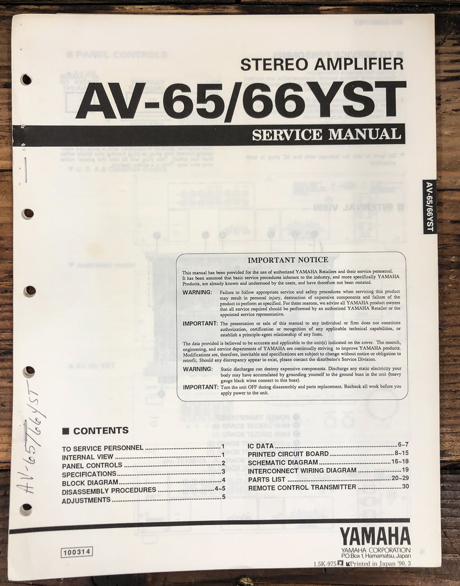 Yamaha AV-65 AV-66YST Amplifier Owners / User Manual *Original*