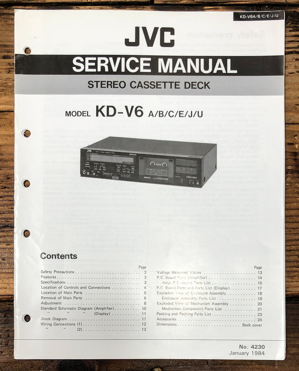 JVC KD-V6 Cassette Service Manual *Original*