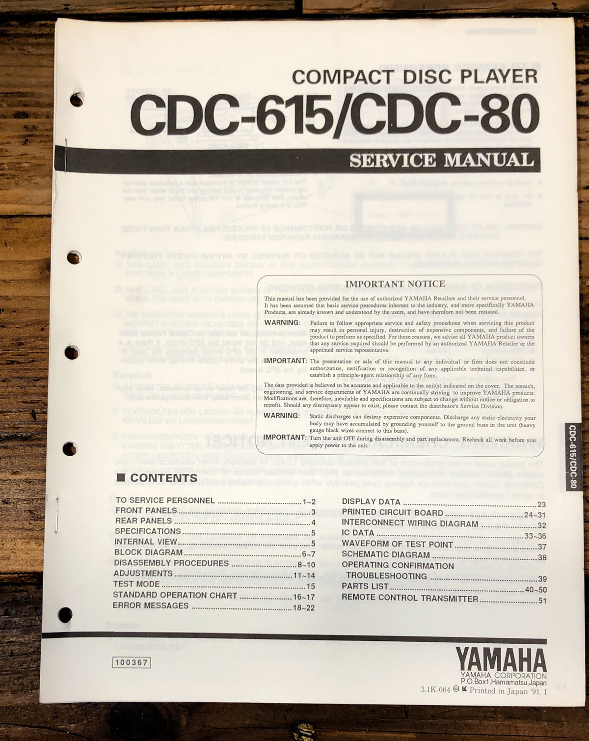 Yamaha CDC-615 CDC-80 CD Player Service Manual *Original*