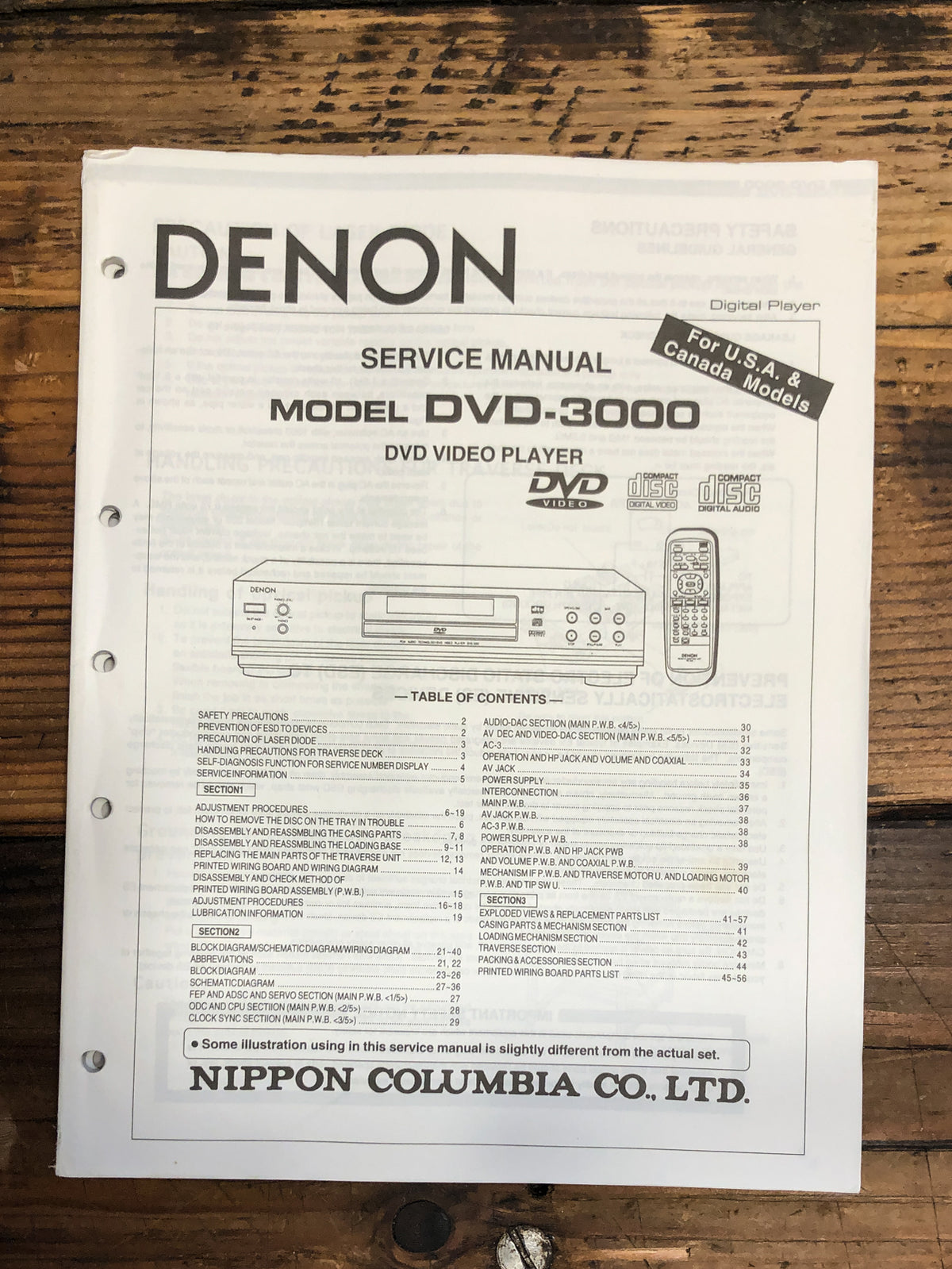 Denon DVD-3000 DVD Player Service Manual *Original*
