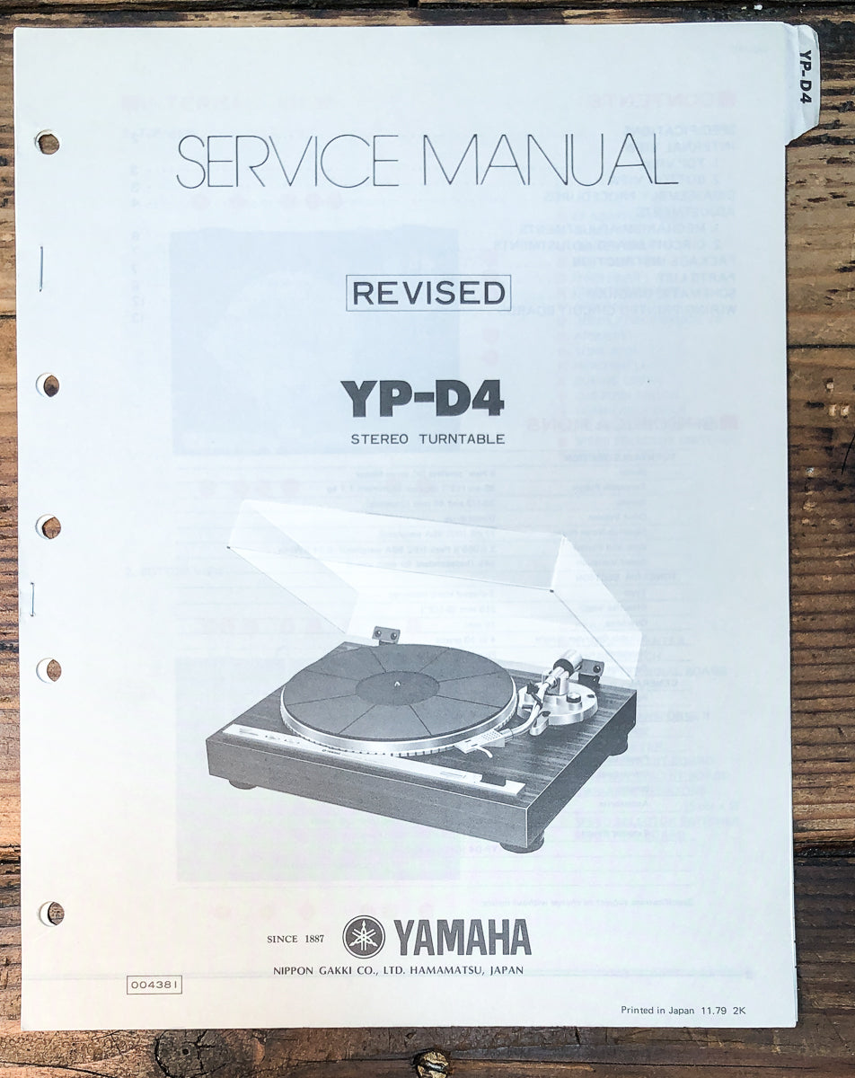 Yamaha YP-D4 Record Player / Turntable Revised Service Manual *Original*