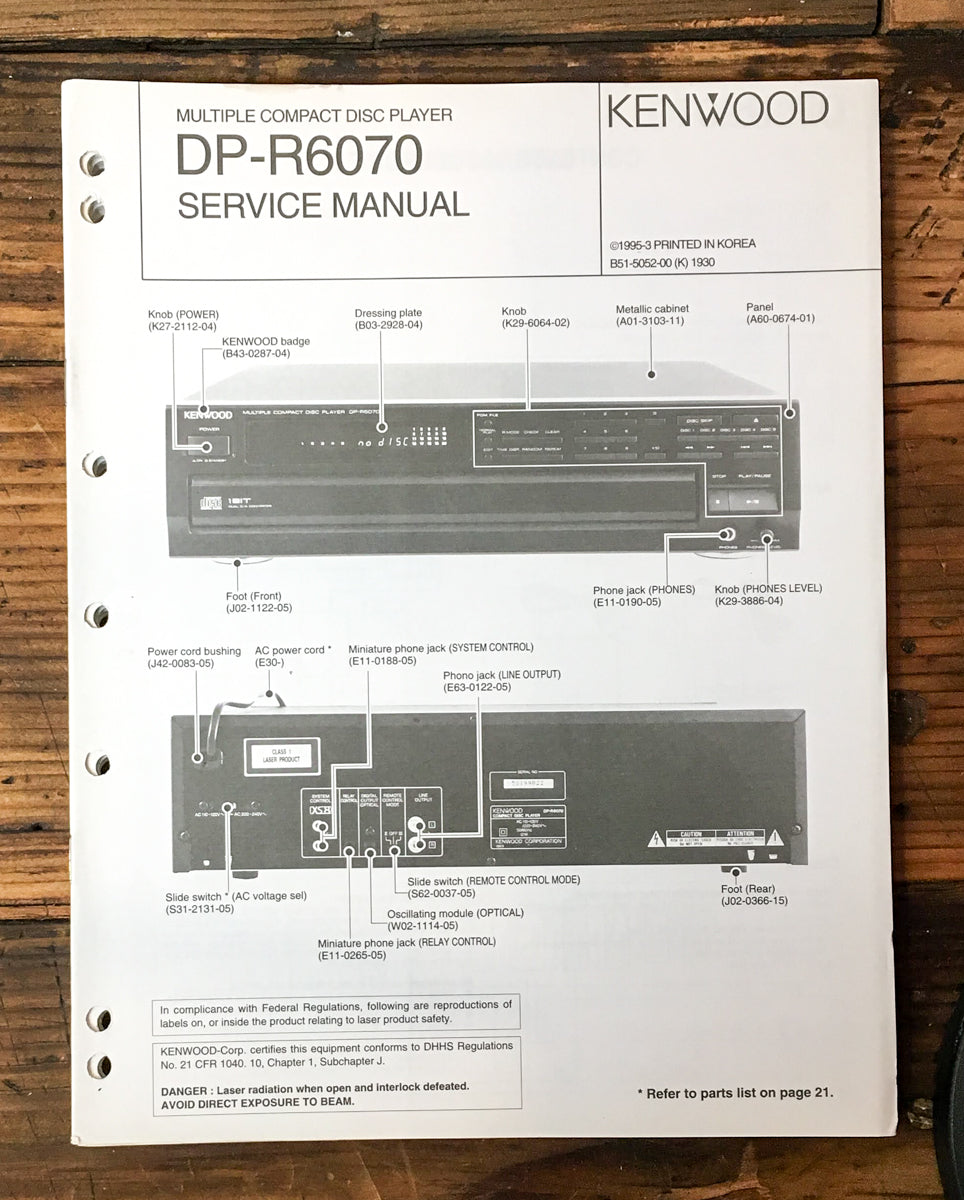 Kenwood DP-R6070 CD Player Service Manual *Original*