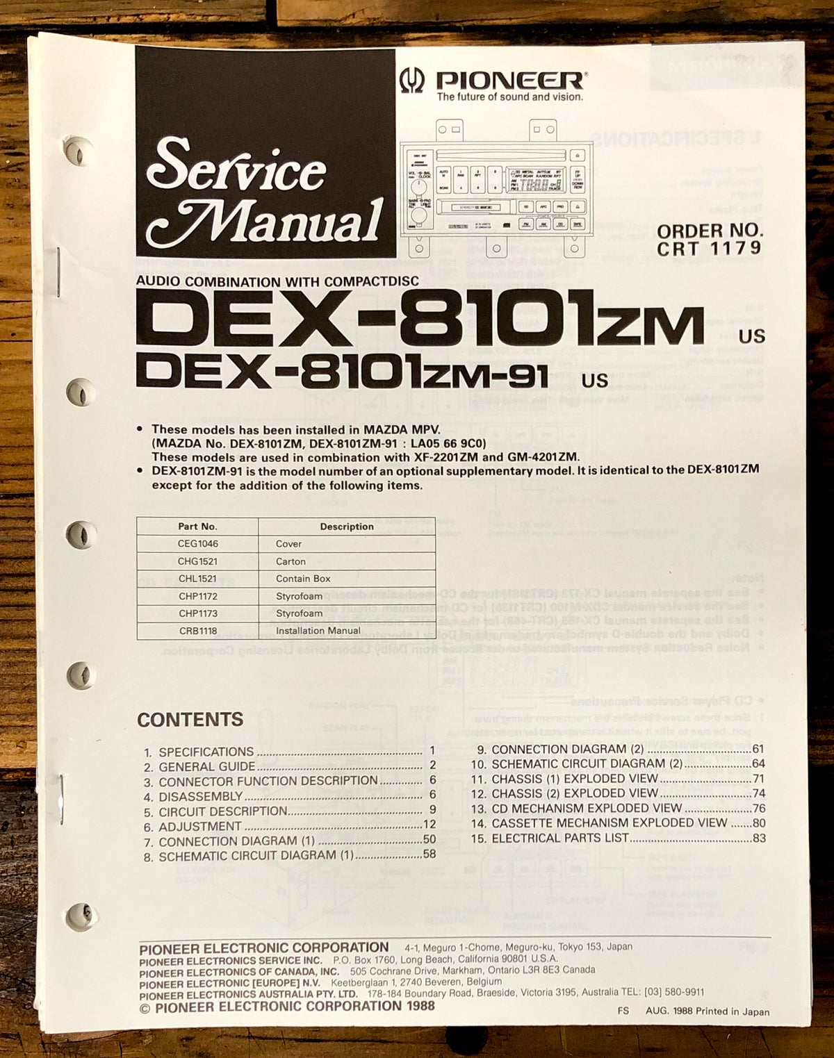 Pioneer DEX-8101 ZM Stereo Service Manual *Original*