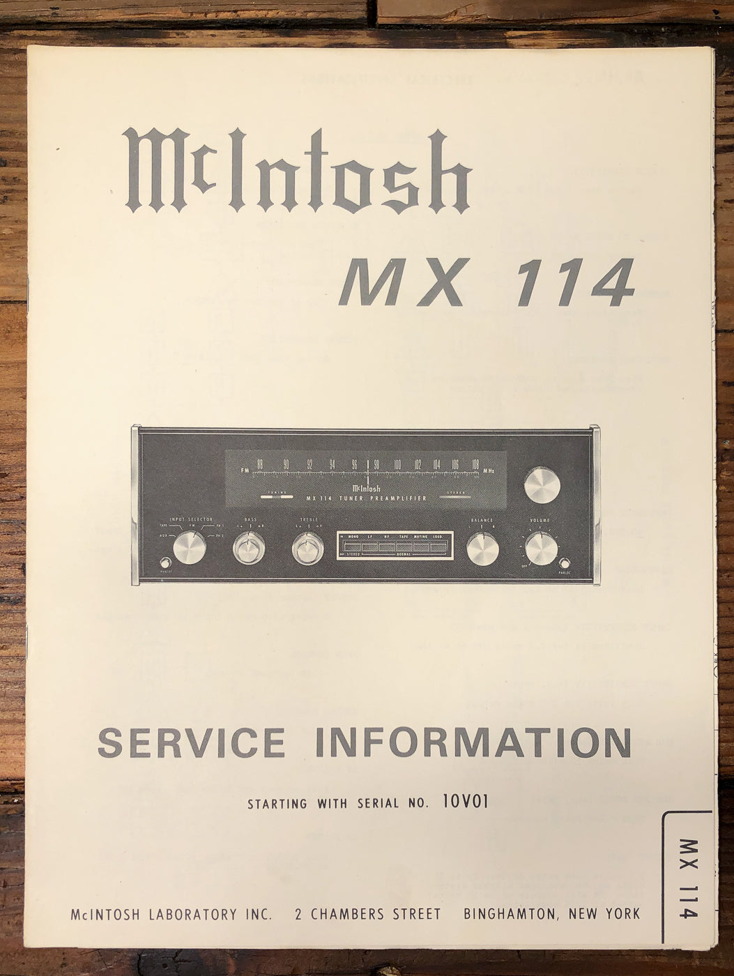 McIntosh MX-114 Preamp / Preamplifier Service Manual *Original*