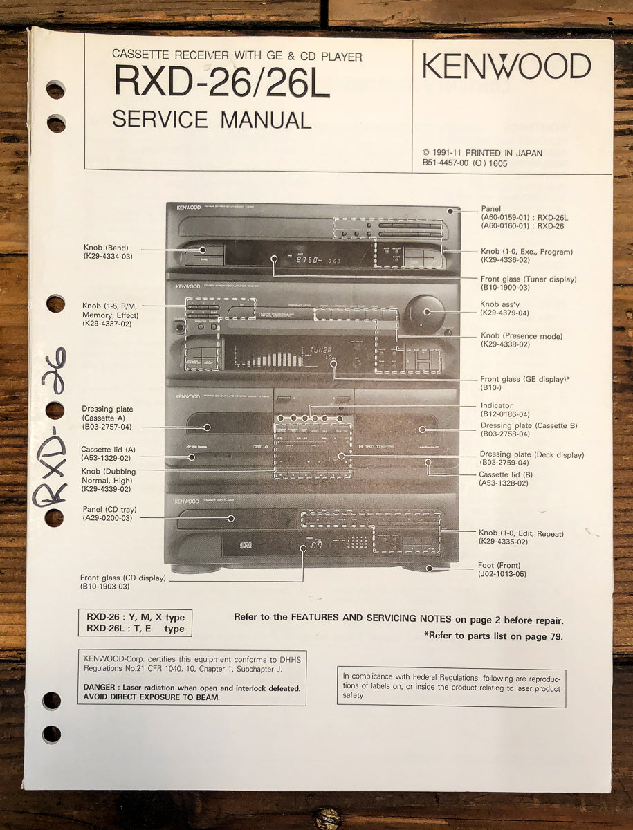 Kenwood RXD-26 RXD-26L Stereo Service Manual *Original*