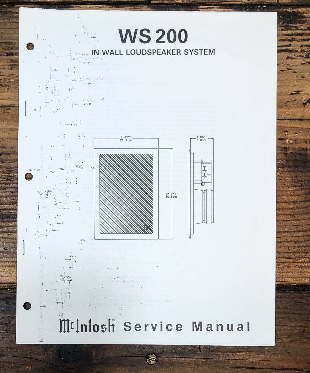 McIntosh WS-200 WS200 Speaker Service Manual *Original*