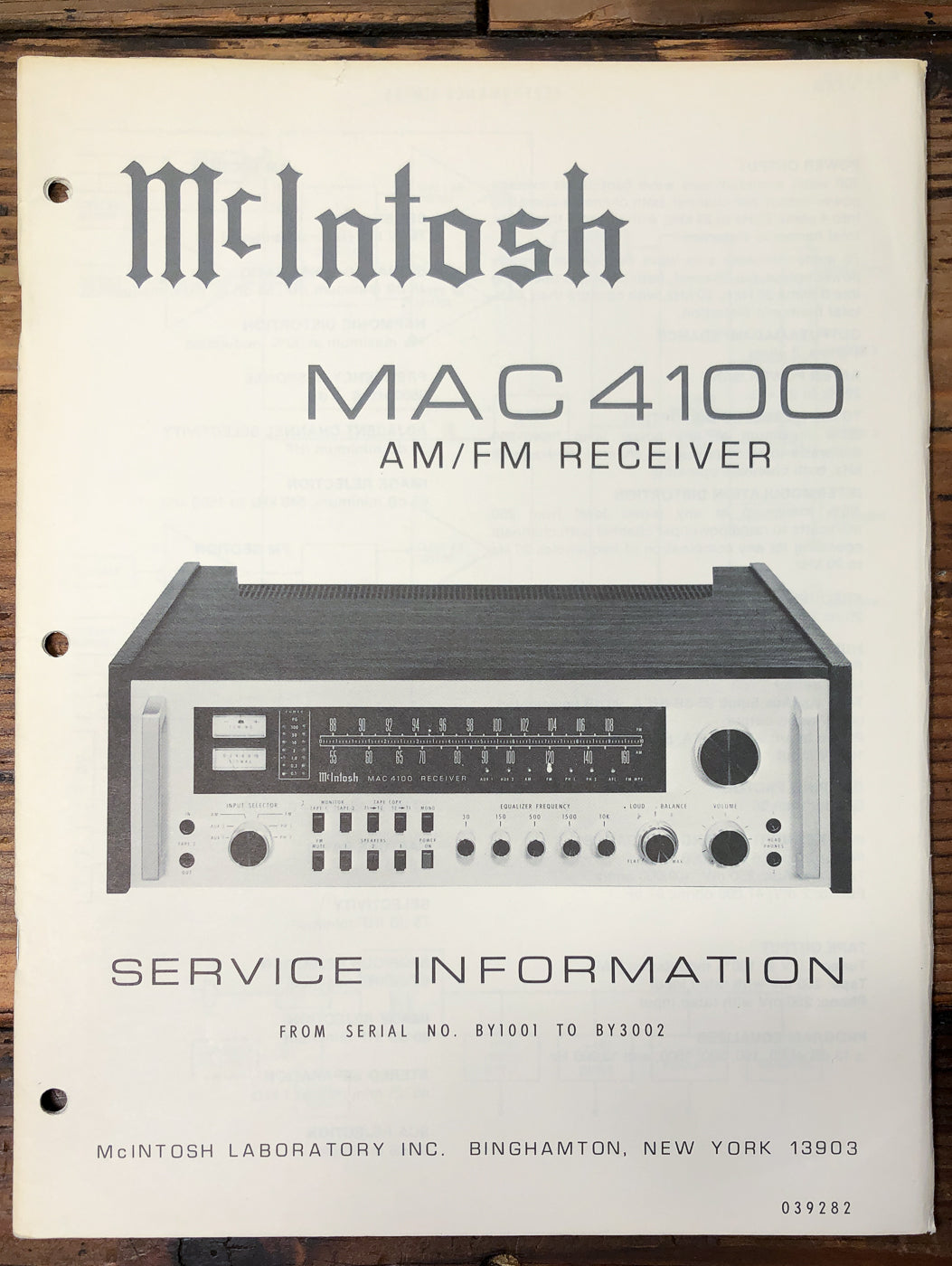 McIntosh MAC 4100 Receiver BY001 to BY3002 Service Manual *Original*
