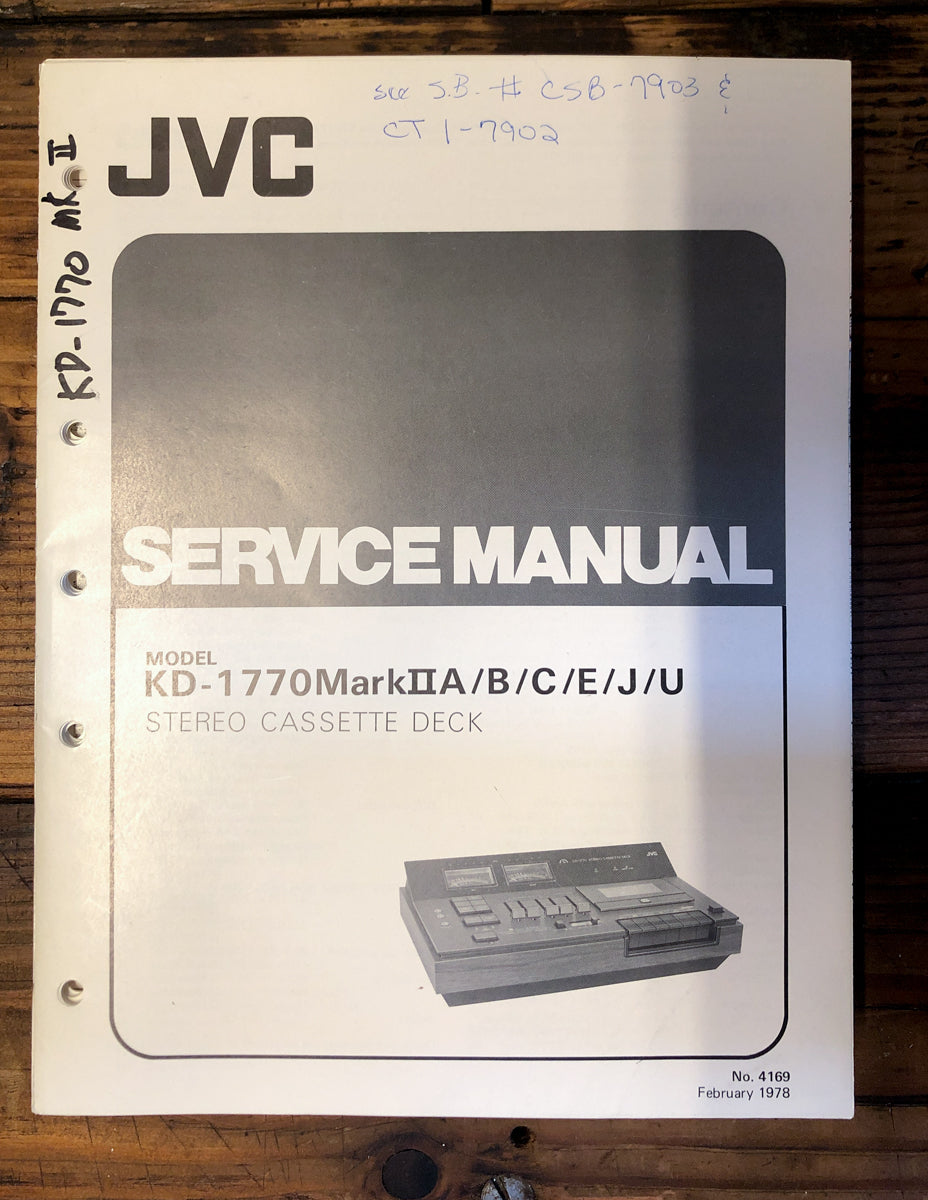 JVC KD-1770 Mark IIA Cassette Service Manual *Original*