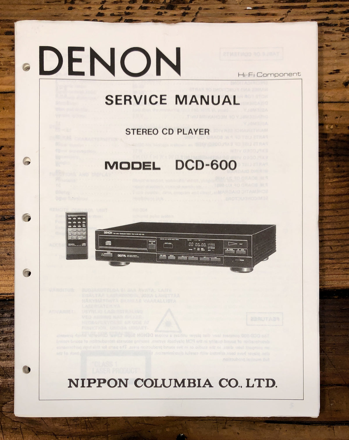 Denon DCD-600 CD Player Service Manual *Original*