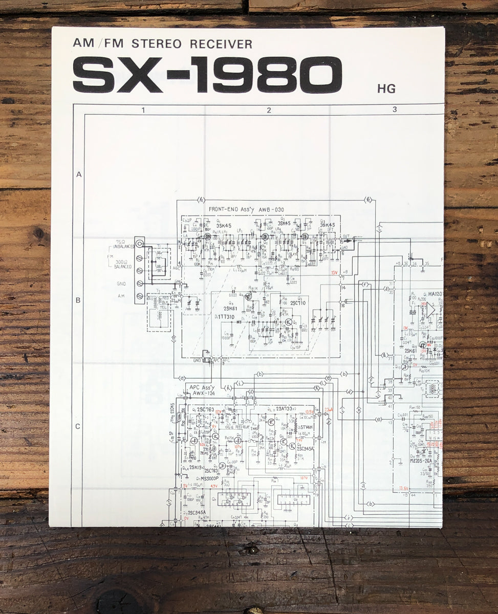 Pioneer SX-1980 HG Receiver Fold Out Schematic *Original*