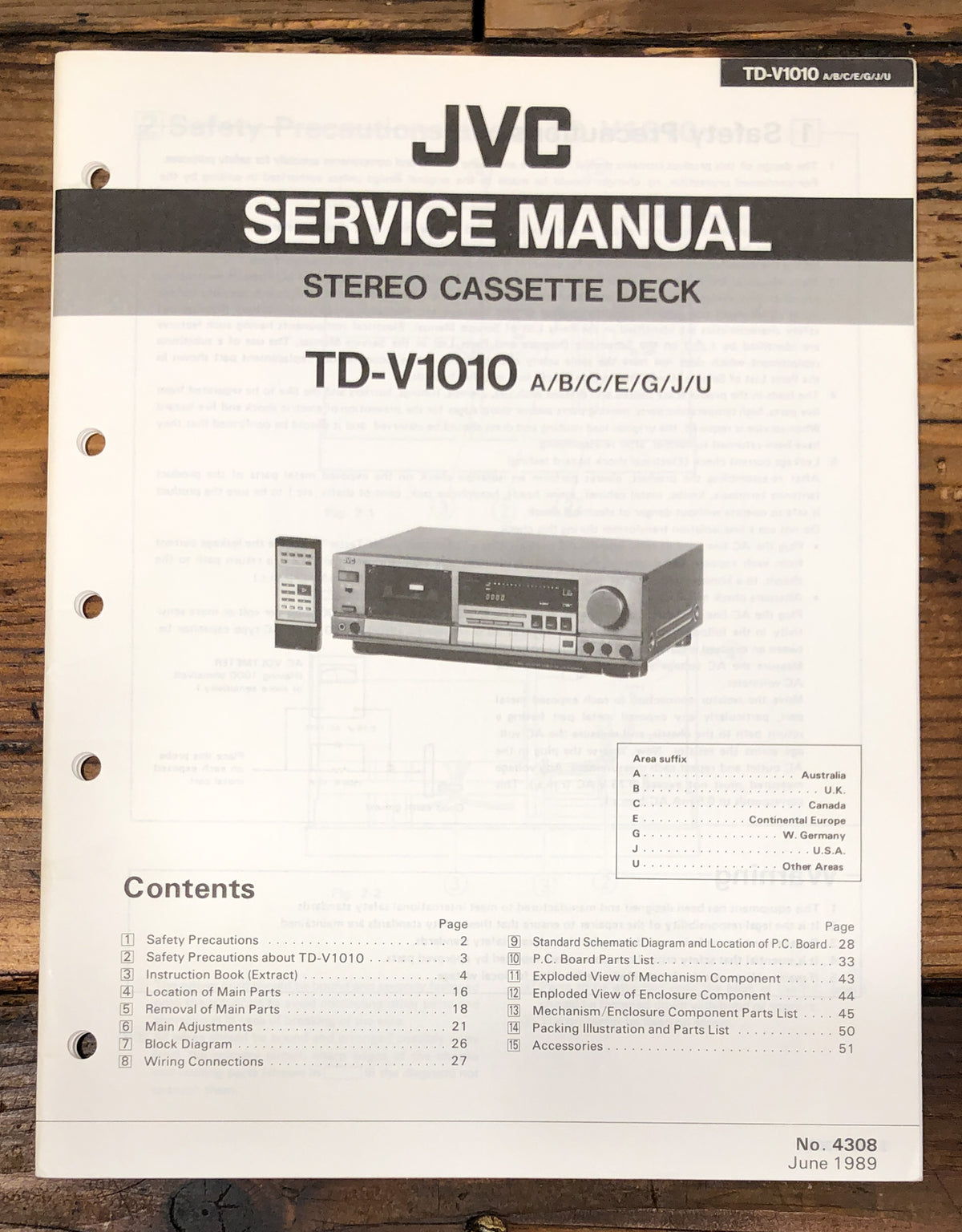 JVC TD-V1010 Cassette Service Manual *Original*