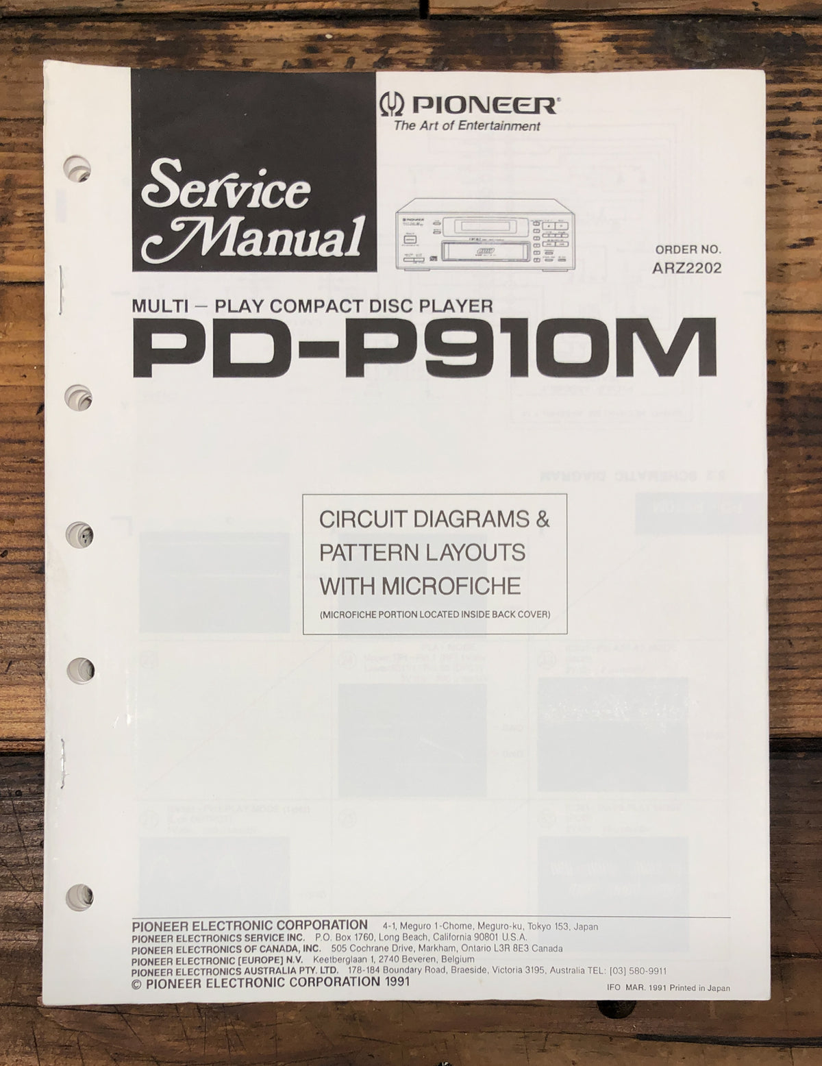 Pioneer PD-P910M CD Player Service Manual *Original*
