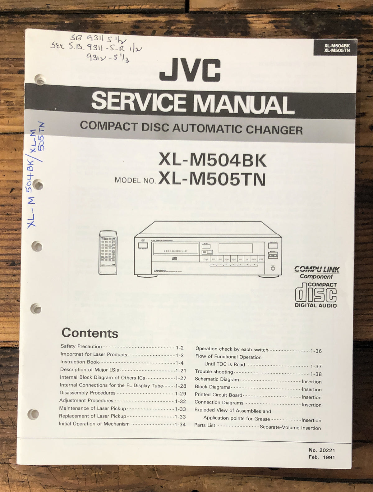 JVC XL-M504 XL-M505 BK TN CD Player Service Manual *Original*