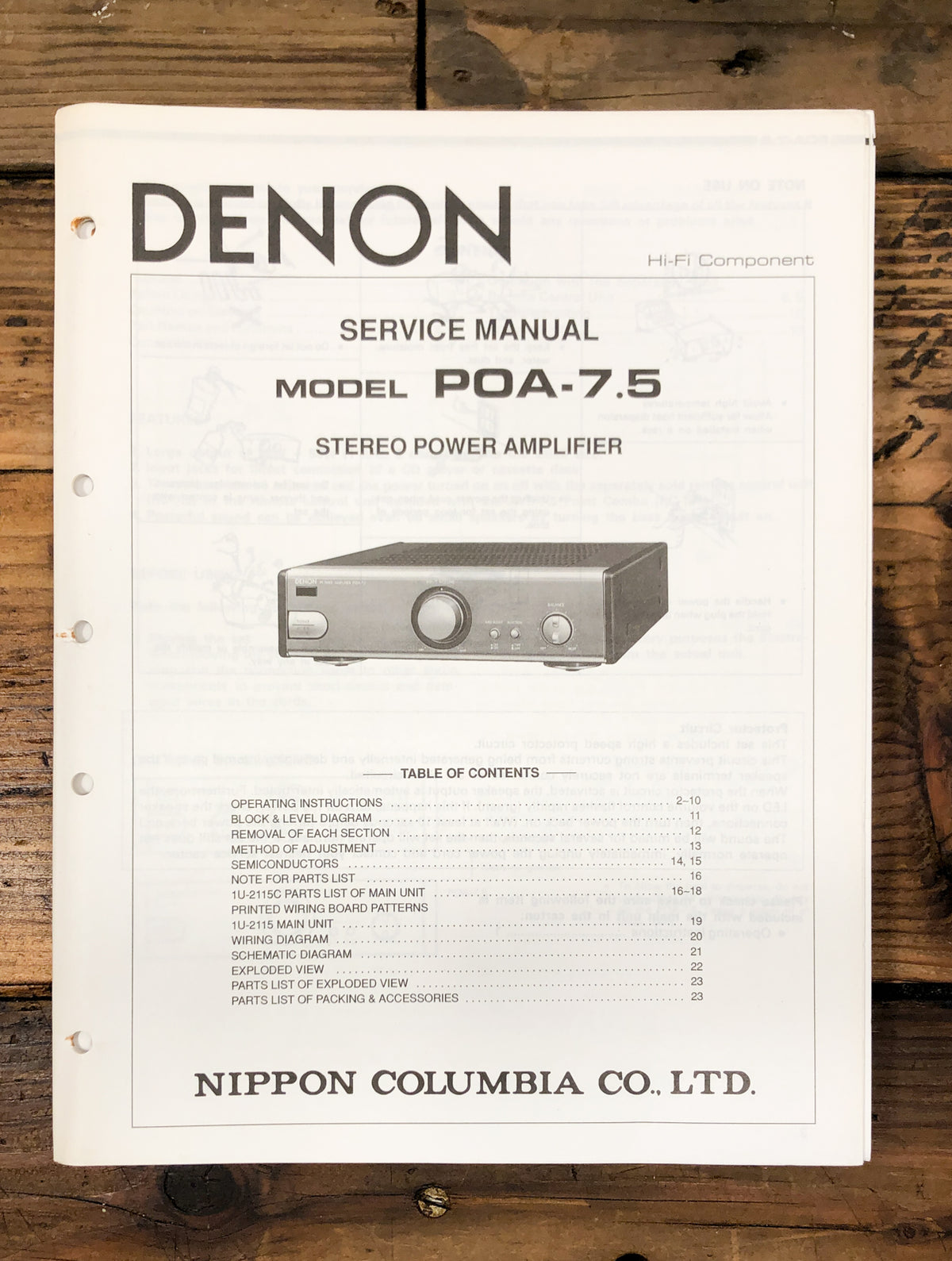 Denon POA-7.5 Amplifier Service Manual *Original*