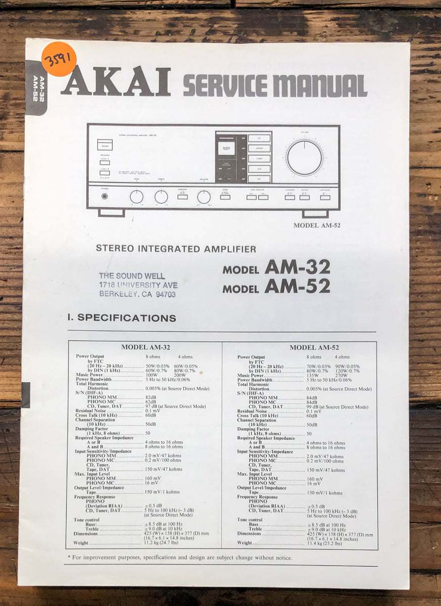 Amplifier Service Manual *Original* – Vintage Audio Store - Vintage Service Manuals, Stereo ...