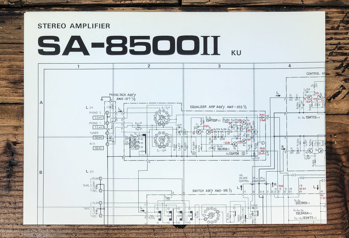 Pioneer SA-8500 MK2 KU Amplifier Fold Out Schematic *Original*