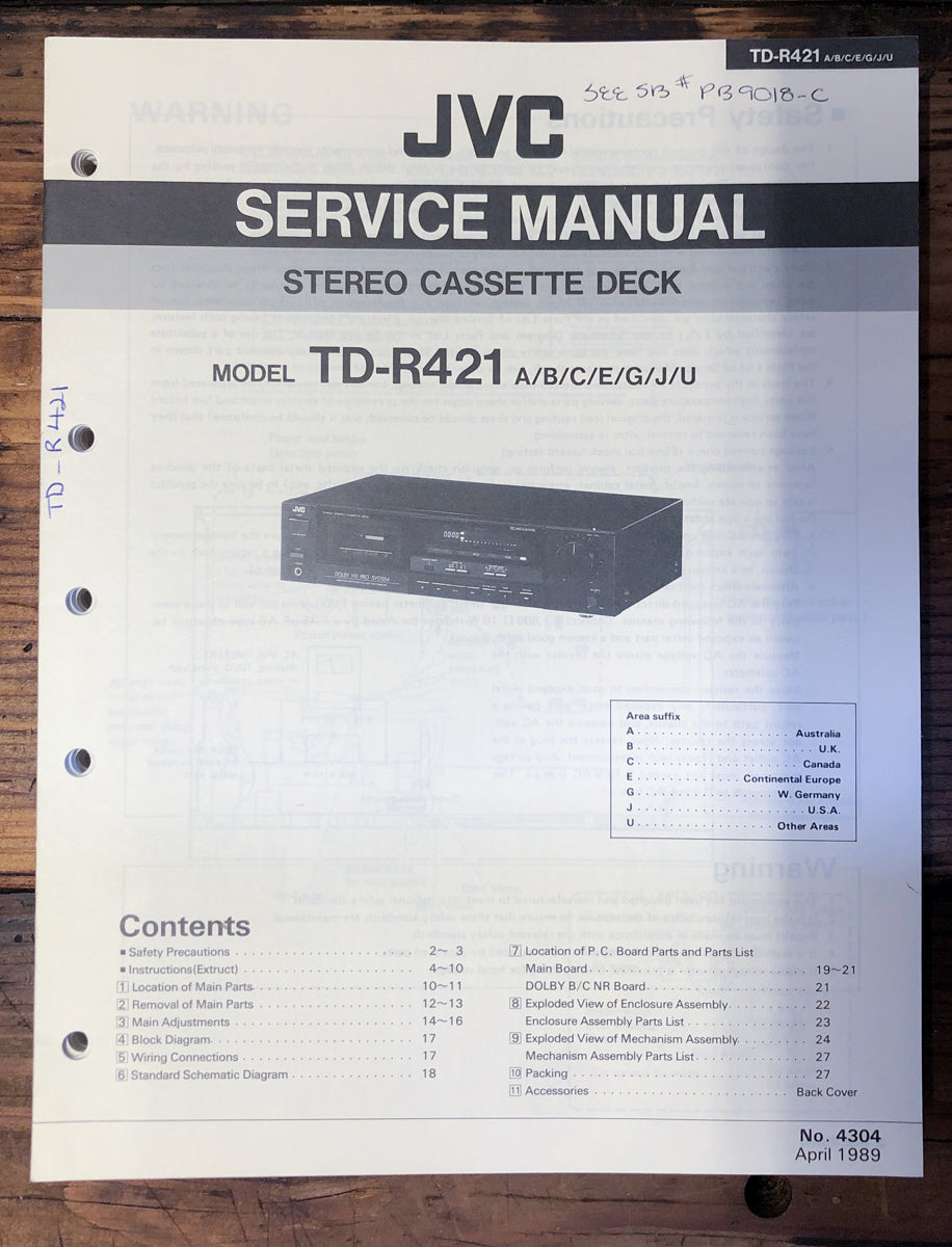 JVC TD-R421 Cassette Service Manual *Original*