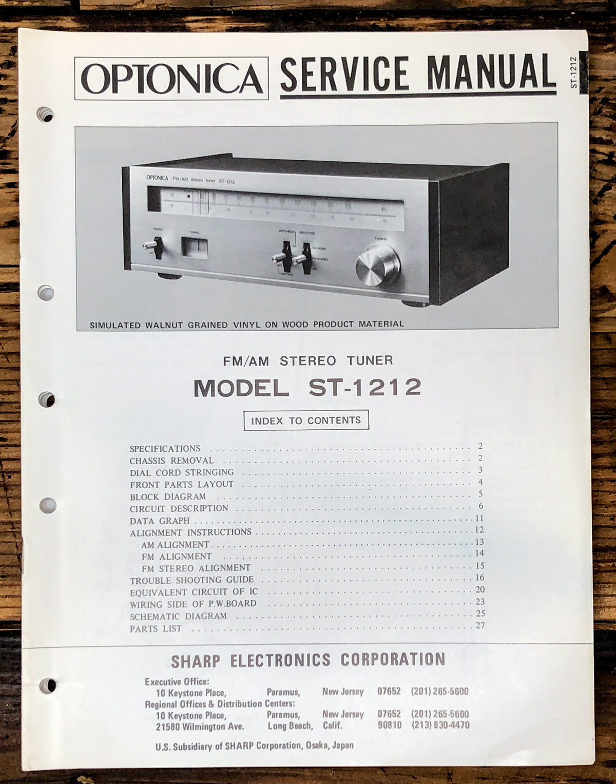 Sharp ST-1212 Tuner Service Manual *Original*