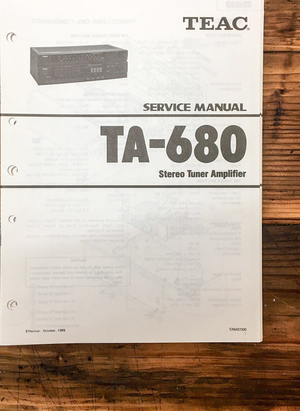 Teac TA-680 Amplifier Service Manual *Original*