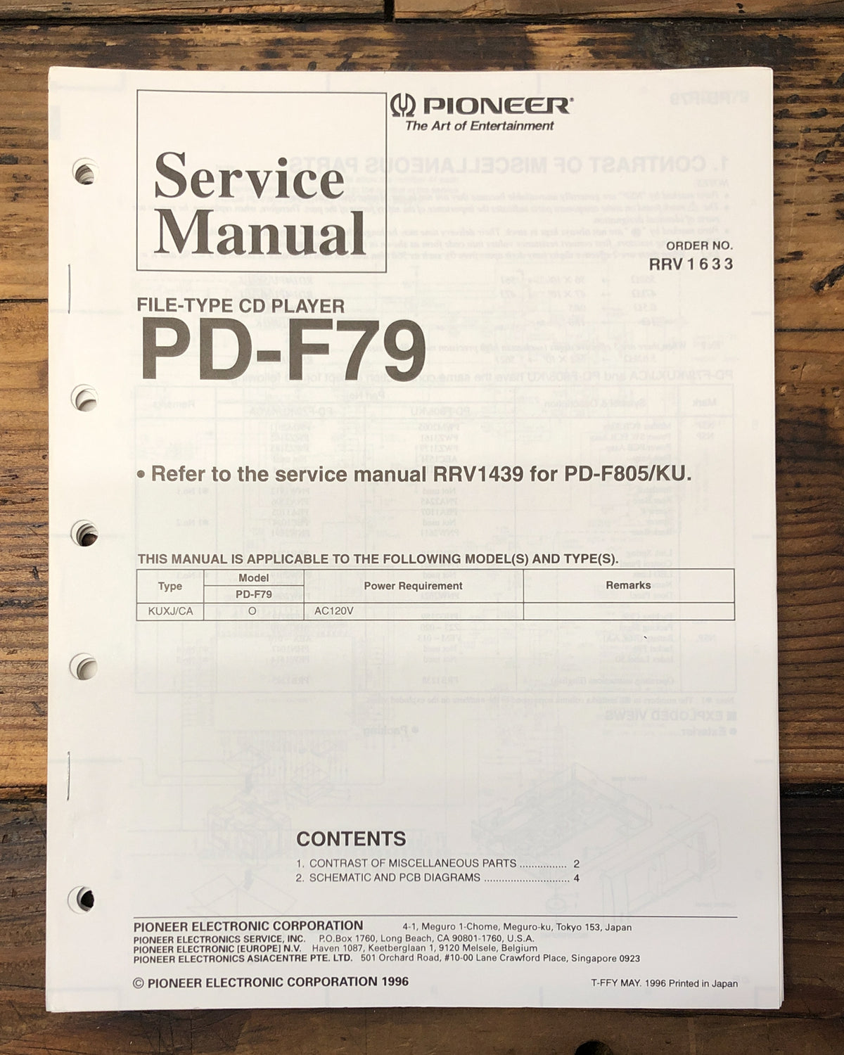 Pioneer PD-F79 CD Player Service Manual *Original*