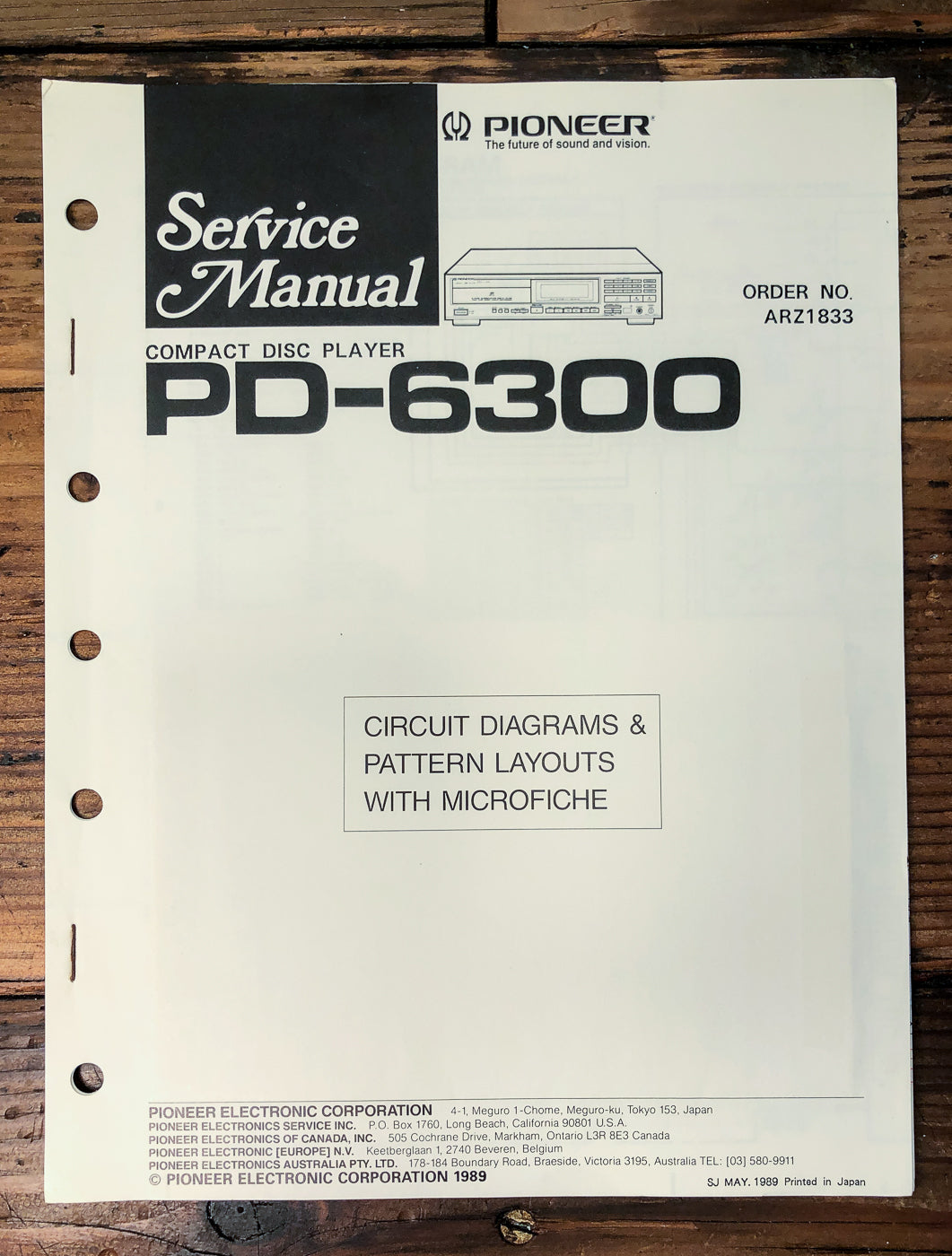 Pioneer PD-6300 CD Player Service Manual *Original*