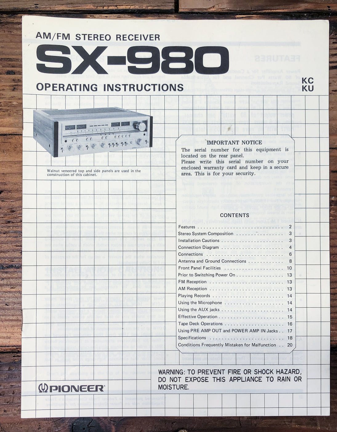 Pioneer SX-980 Receiver Owners / User Manual *Original*