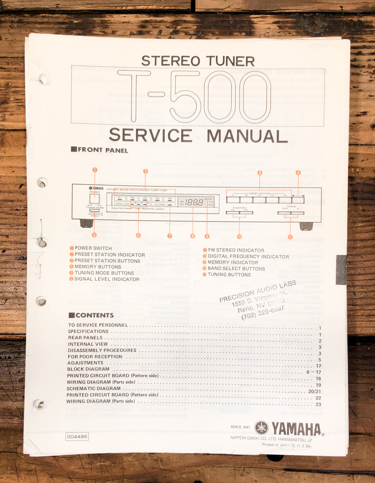 Yamaha T-500 Tuner Service Manual *Original*