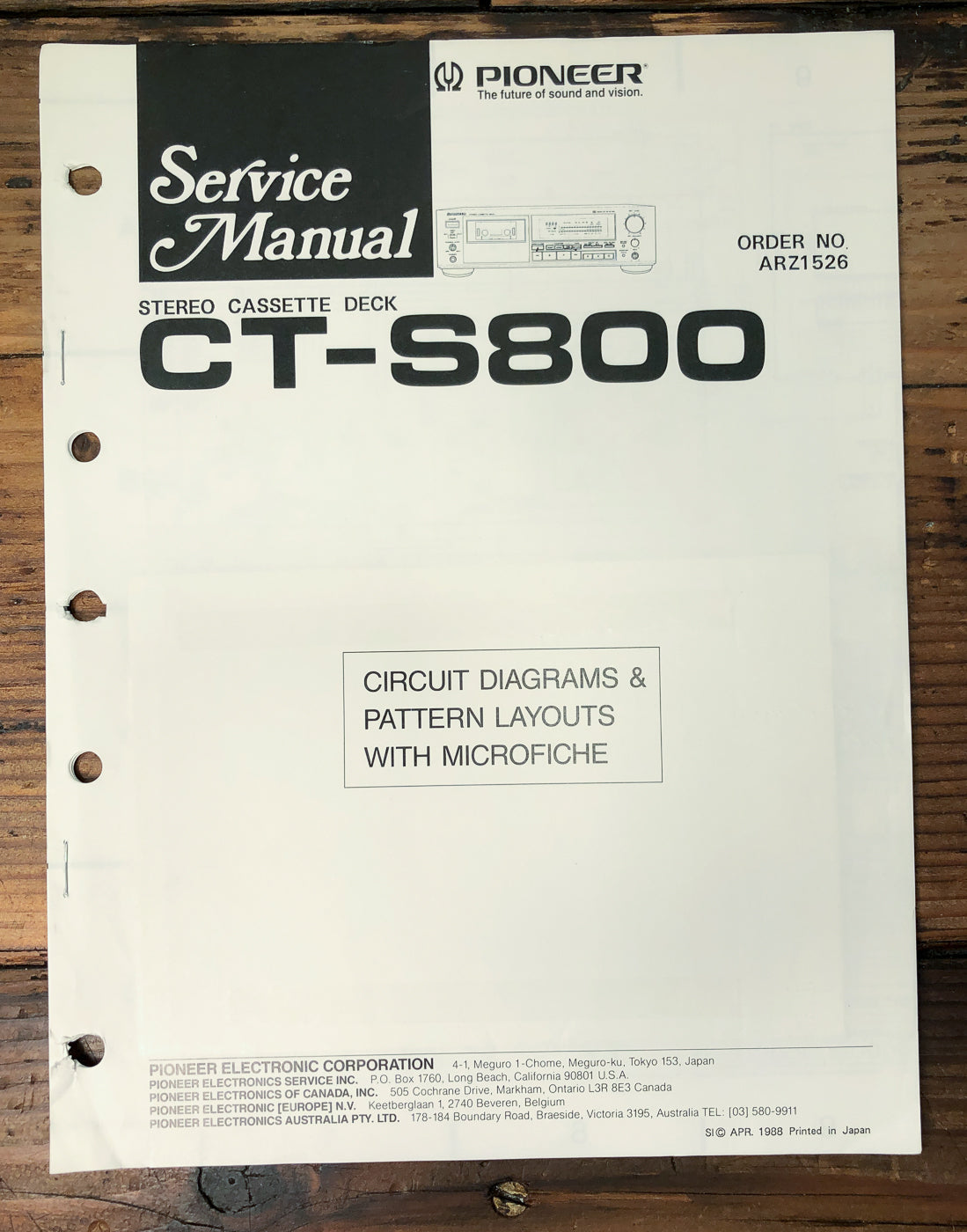 Pioneer CT-S800 Cassette Deck Service Manual *Original*
