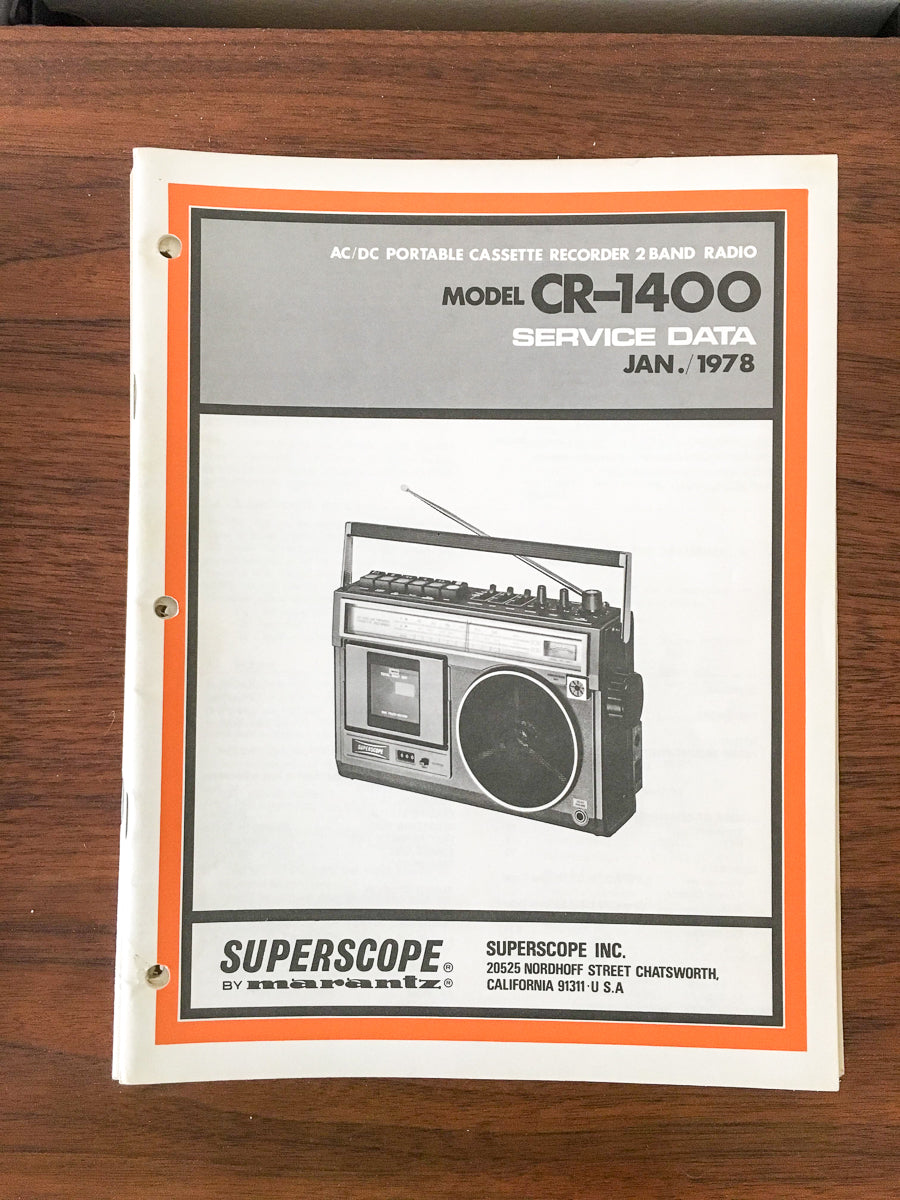 Superscope CR-1400 Radio / Cassette Service Manual *Original*
