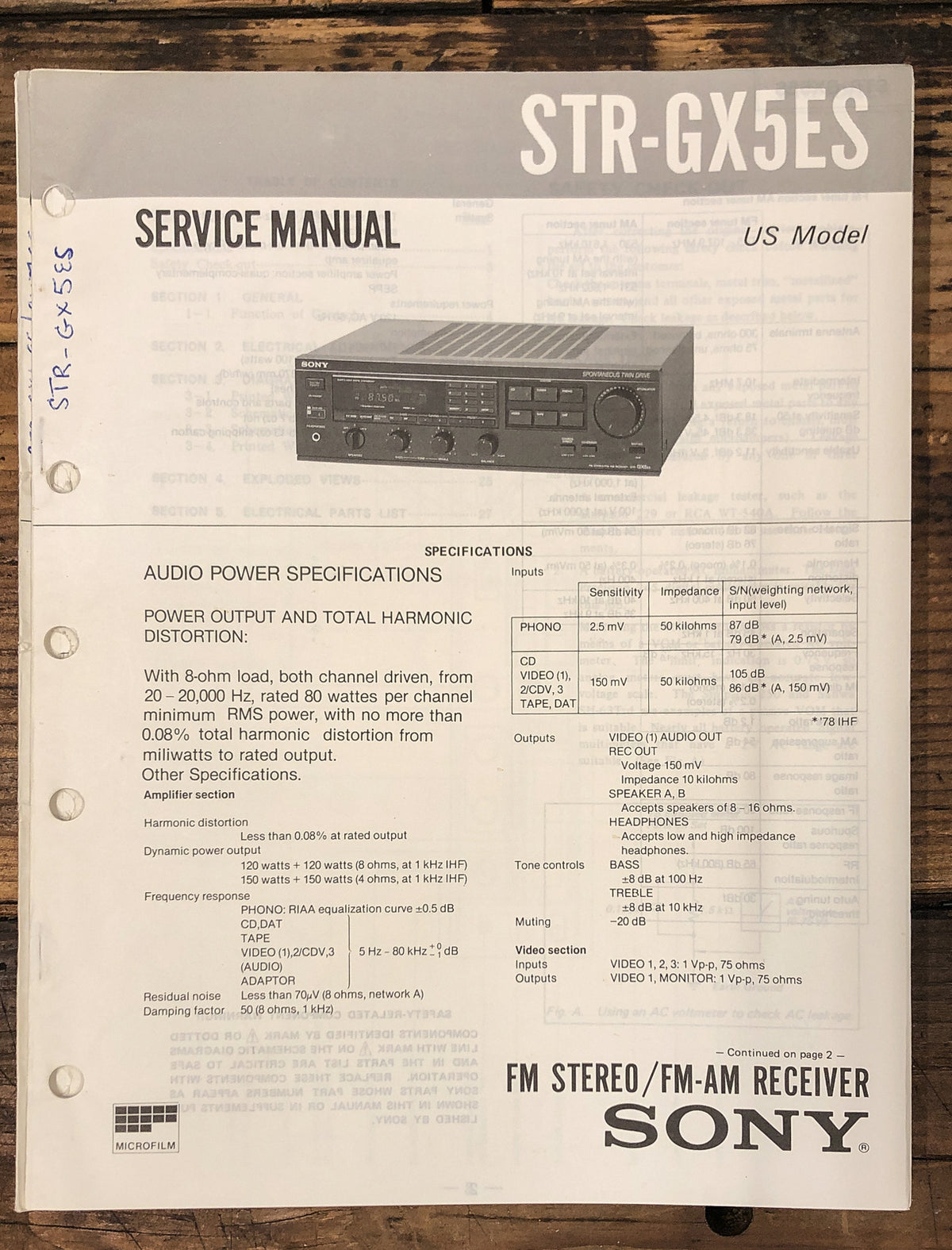 Sony STR-GX5ES Receiver Service Manual *Original*