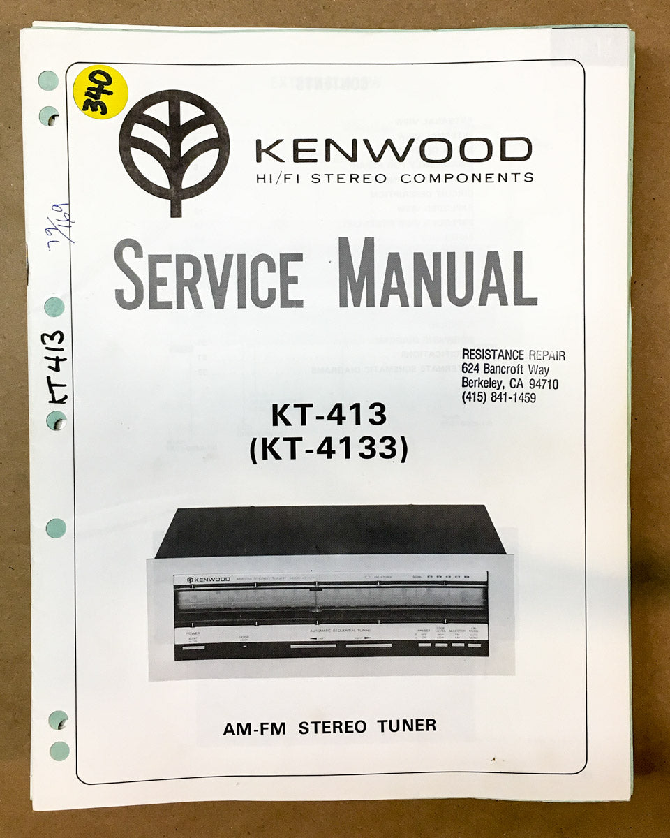 Kenwood KT-413 Tuner Service Manual *Original*