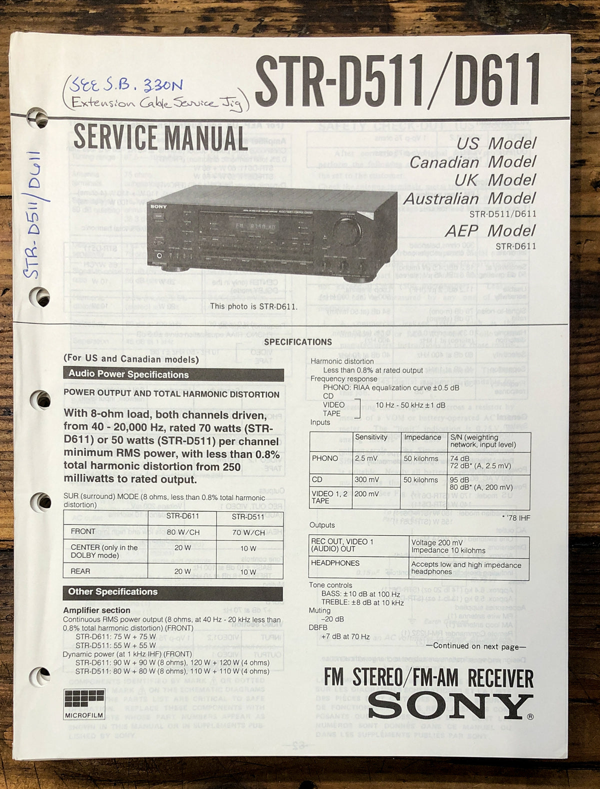 Sony STR-D511 STR-D611 Receiver Service Manual *Original*