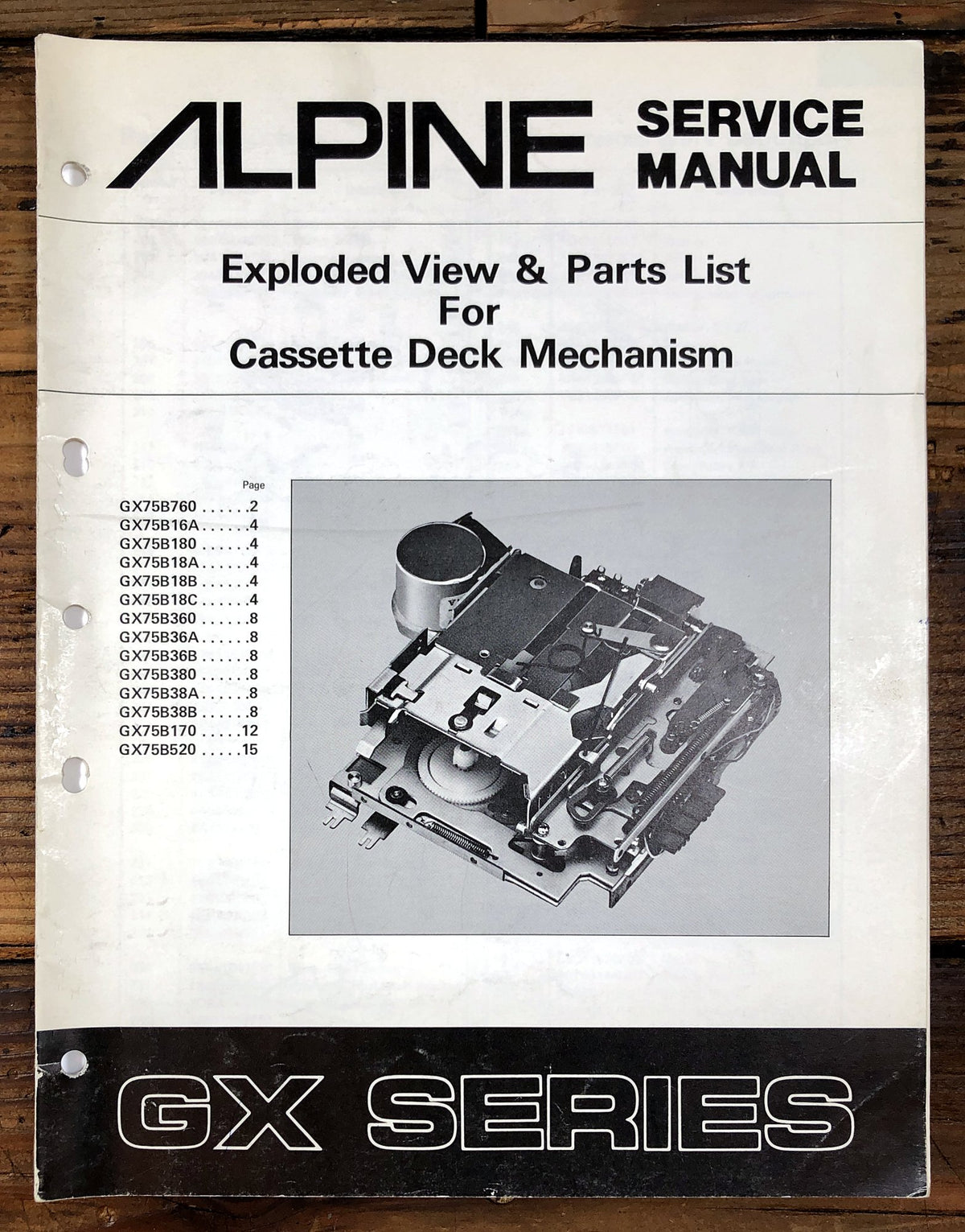 Alpine GX Series Cassette Deck Mechanism Parts List *Original*
