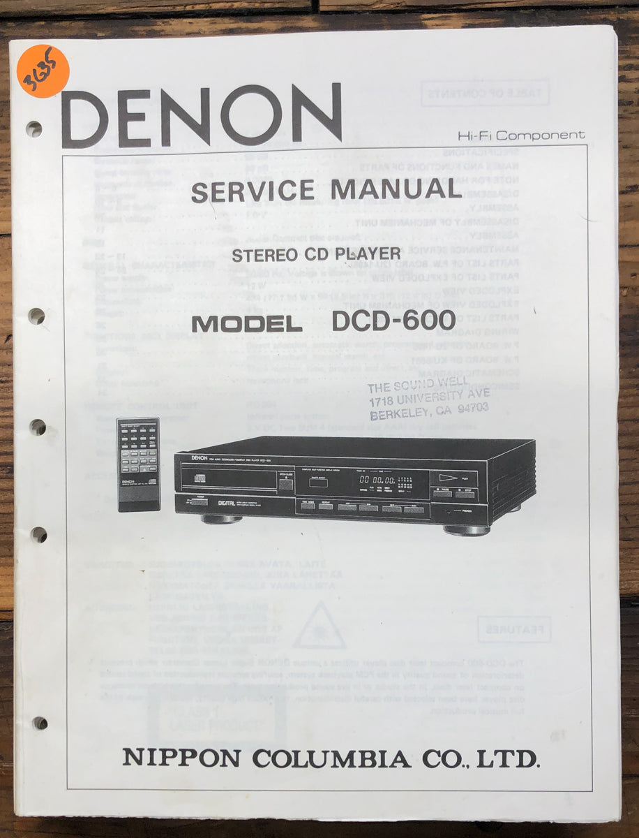 Denon DCD-600 CD Player Service Manual *Original*