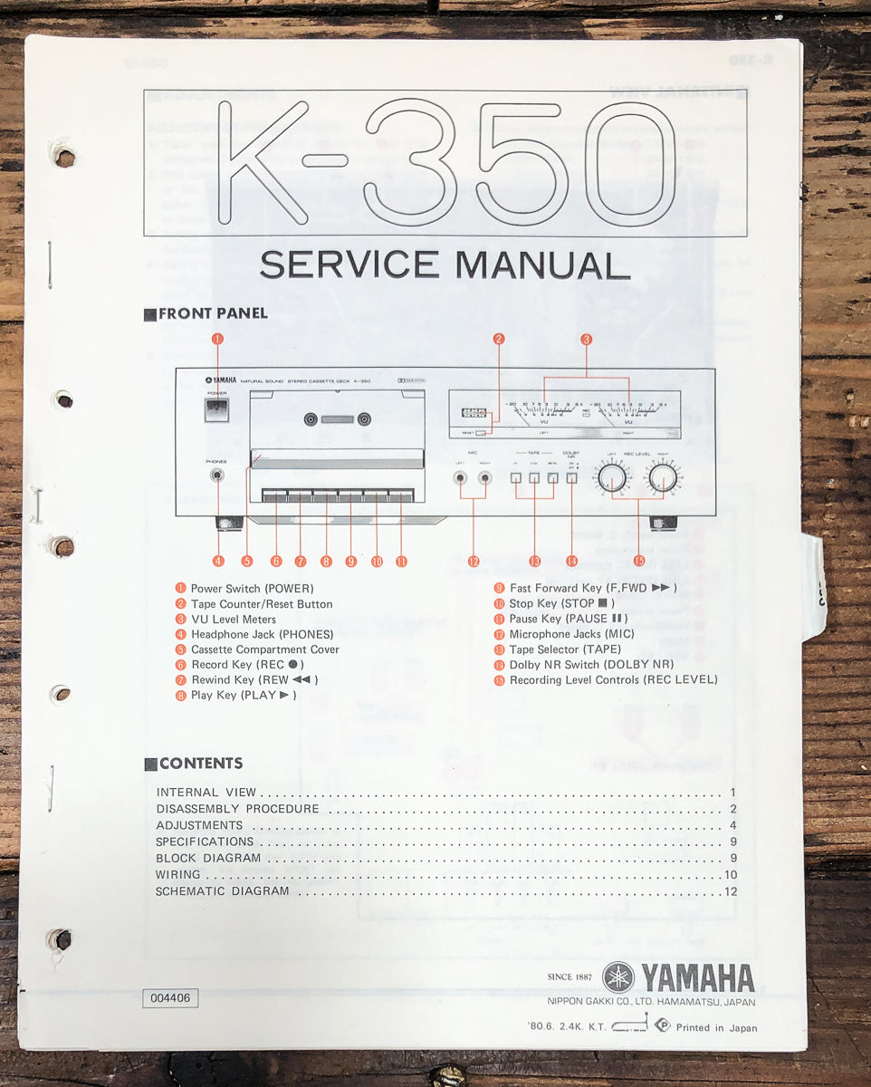 Yamaha K-350 Cassette Service Manual *Original*