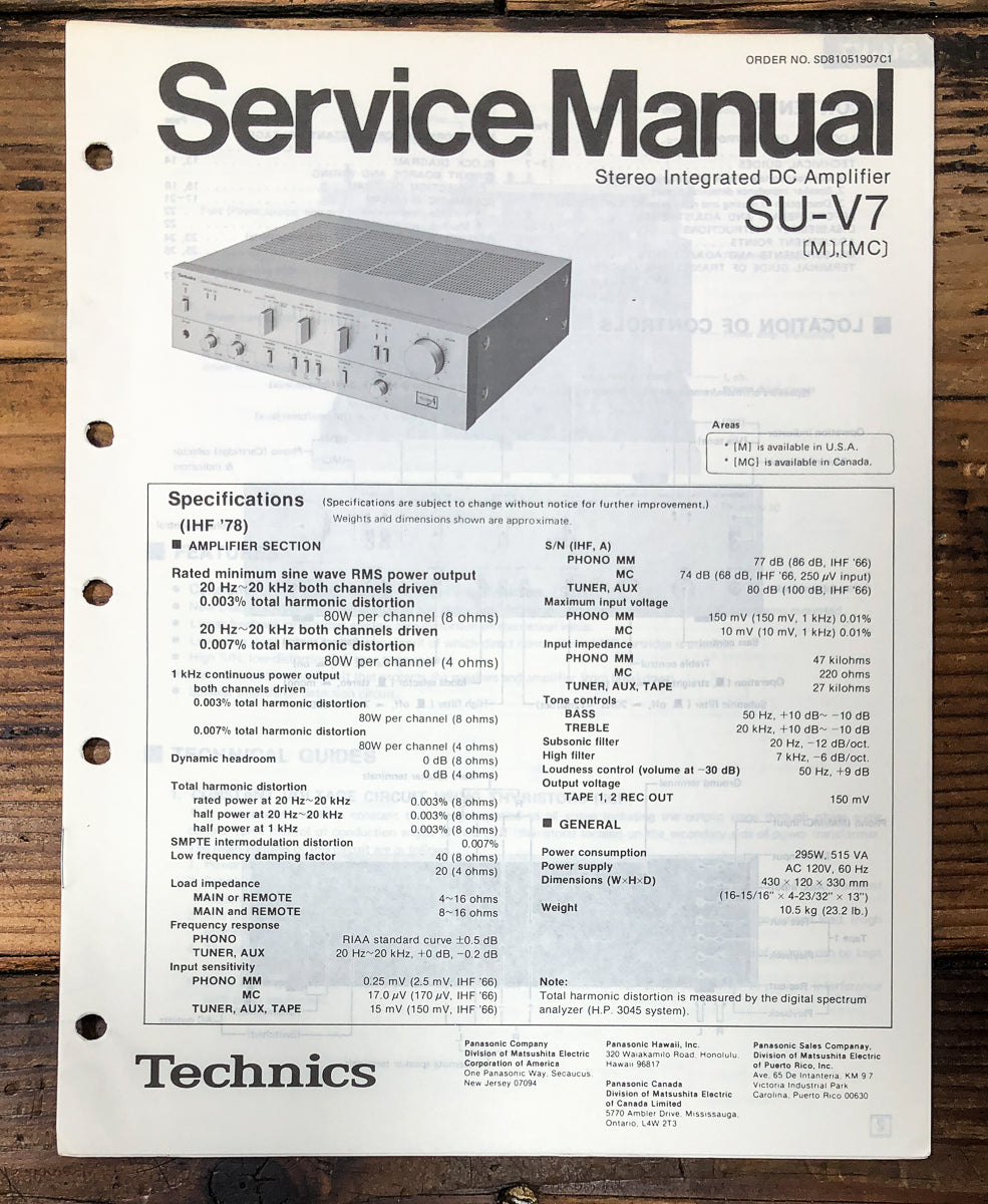 Technics SU-V7 Amplifier Service Manual *Original*